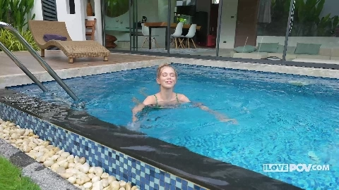 Poolside Blowjob with Little Angel in 4K