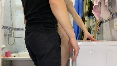 Stepsister Fucked so Hard She Broke the Washing Machine - Little Miaa