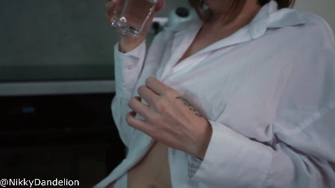 Busty Girl Sloppy Drinks Water and Pours Over Her Little Pussy and Gets Big Dick Doggy Pose - Nikky Dandeli