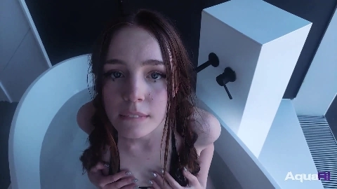 Cum in the girl's mouth while she was washing in the bathroom - Aqua Ri