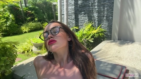 Pretty Girl With Red Lipstick Gets Fucked Doggystyle By The Pool - Kristina Sweet