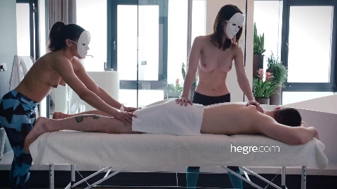Four Hands Masked Lingam Massage 2 - Hegre