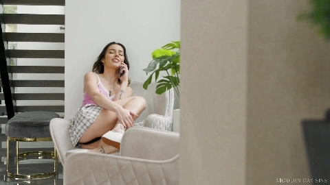 Extremely horny teen calls over a locksmith for her chastity belt