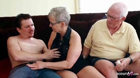 Old Granny Wife and husband at First MMF Threesome Sex with Big Dick Boy