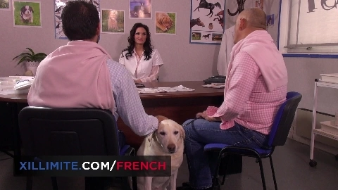 French busty vet gets fucked in DP by 2 men - French Girls At Work