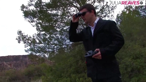 Girls suck huge cocks then ride them hard in the bushes - Julia Reaves