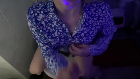 Slut Sucking Cock in a Nightclub Toilet - Little Miaa