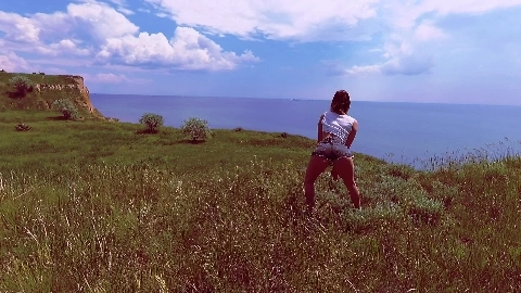 Pretty teen fucks and looks at the ships. Public sex on wild beach. - Jane Brown