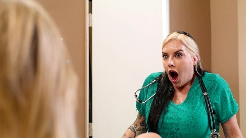 Busty blonde squirts when nurse comes in