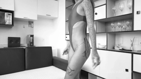 Lara Rouge, sexy Brazilian ebony cutie loves 2 dicks in her ass (Anal, DAP, 0% pussy, foot fetish, ATM, gapes, goth, alt model, 2on1 ) - OB601