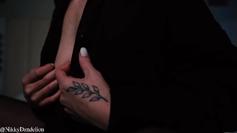 Nikky Dandeli - Big Tits in Oil - Sexy Babe Sucks and Rides Cock in Torn Pantyhose (Cum on Ass)