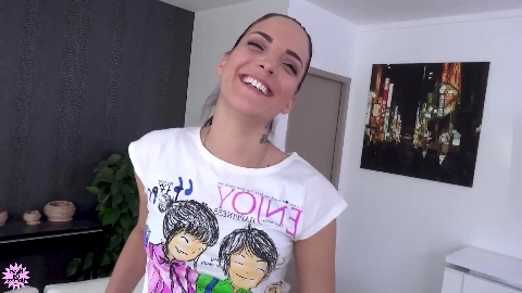 A lovely, dark-haired woman, Lyen Parker, is performing oral sex on the muscular "stud" known as HeavyOnHotties, prior to their vaginal intercourse.