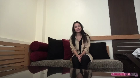 Hot asian hairy pussy girl taking hard