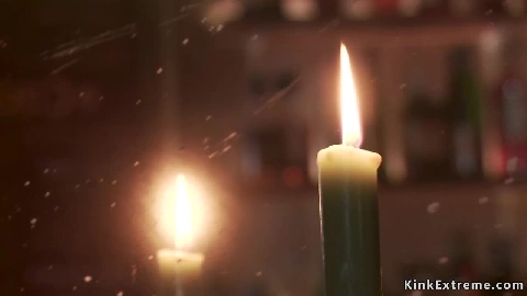 Tied up slut banged in crowded public bar