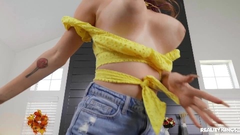 Three big titted girls fuck each other with a strapon