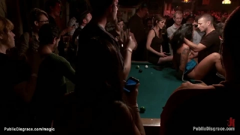 Bound tattooed slave fucked in public