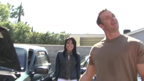 Sexy Sasha and horny TJ having sex for fixing her car