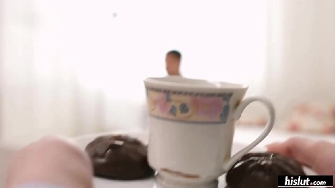 Kiara Gold lets his cum drip down her tongue as she gets ready to swallow