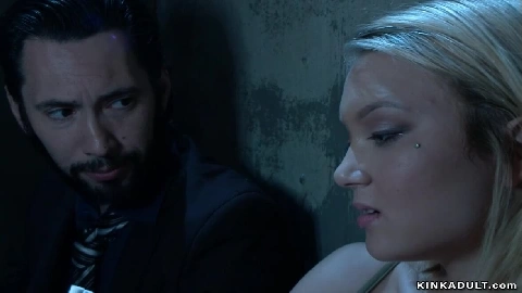 Suspended blonde deep throat fucked