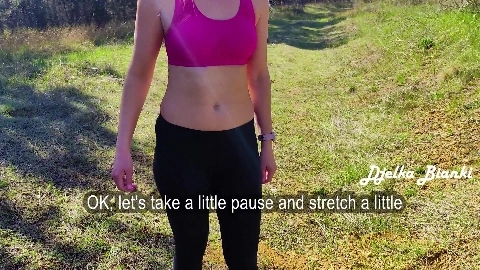 Outdoor fitness with Slutty MILF trainer DjelkaBianki -running in the park and Passionate Public Sex - Djelka Bianki